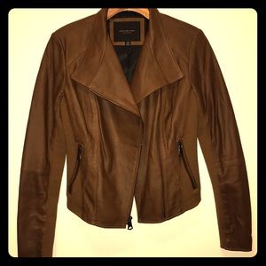 Marc New York cognac leather moto jacket XS